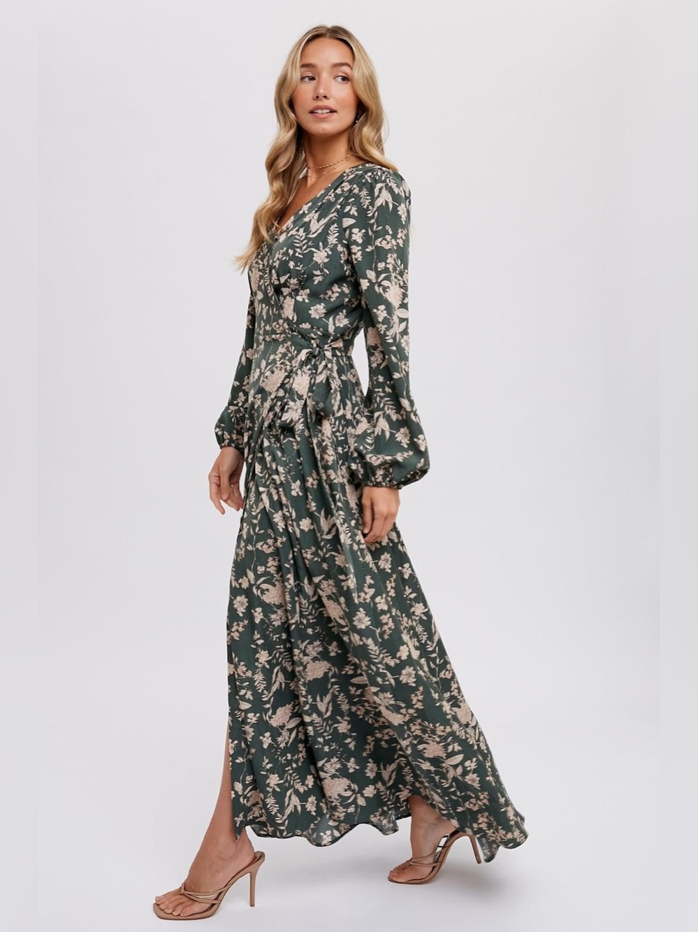 Floral Wrap Maxi Dress in Green